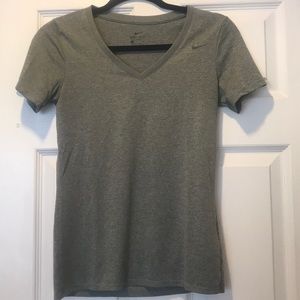 Gray V-neck Nike workout T-shirt